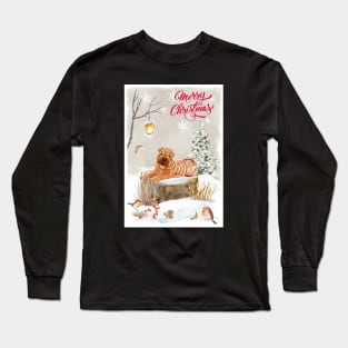 Shar Pei Puppy Merry Christmas Santa Dog Holiday Greeting Long Sleeve T-Shirt